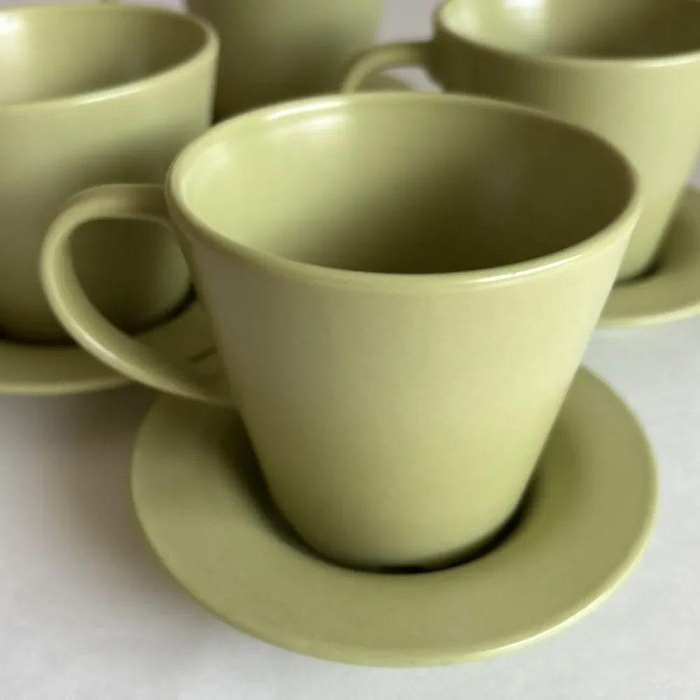 IKEA Set of 4 Dinera Green Matte Stoneware Cups and Saucers